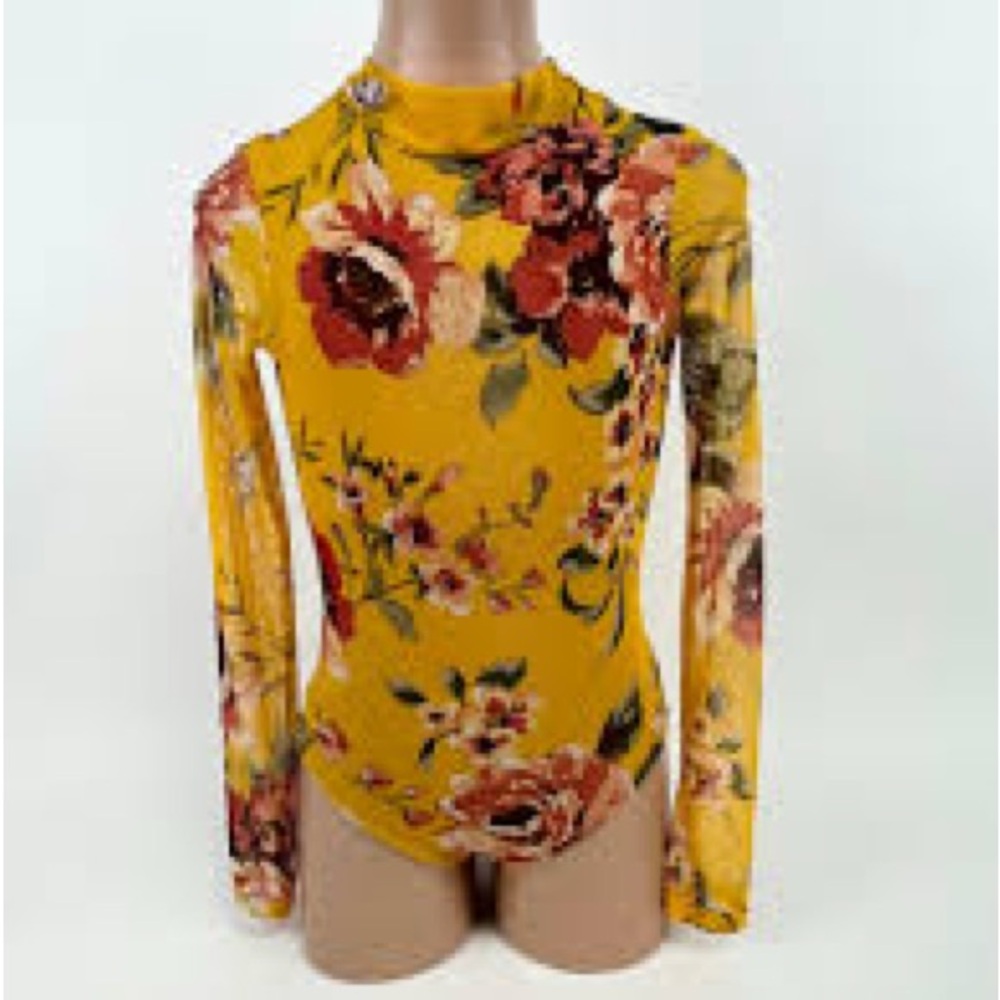 Five Dancewear Yellow Floral Mesh Leotard